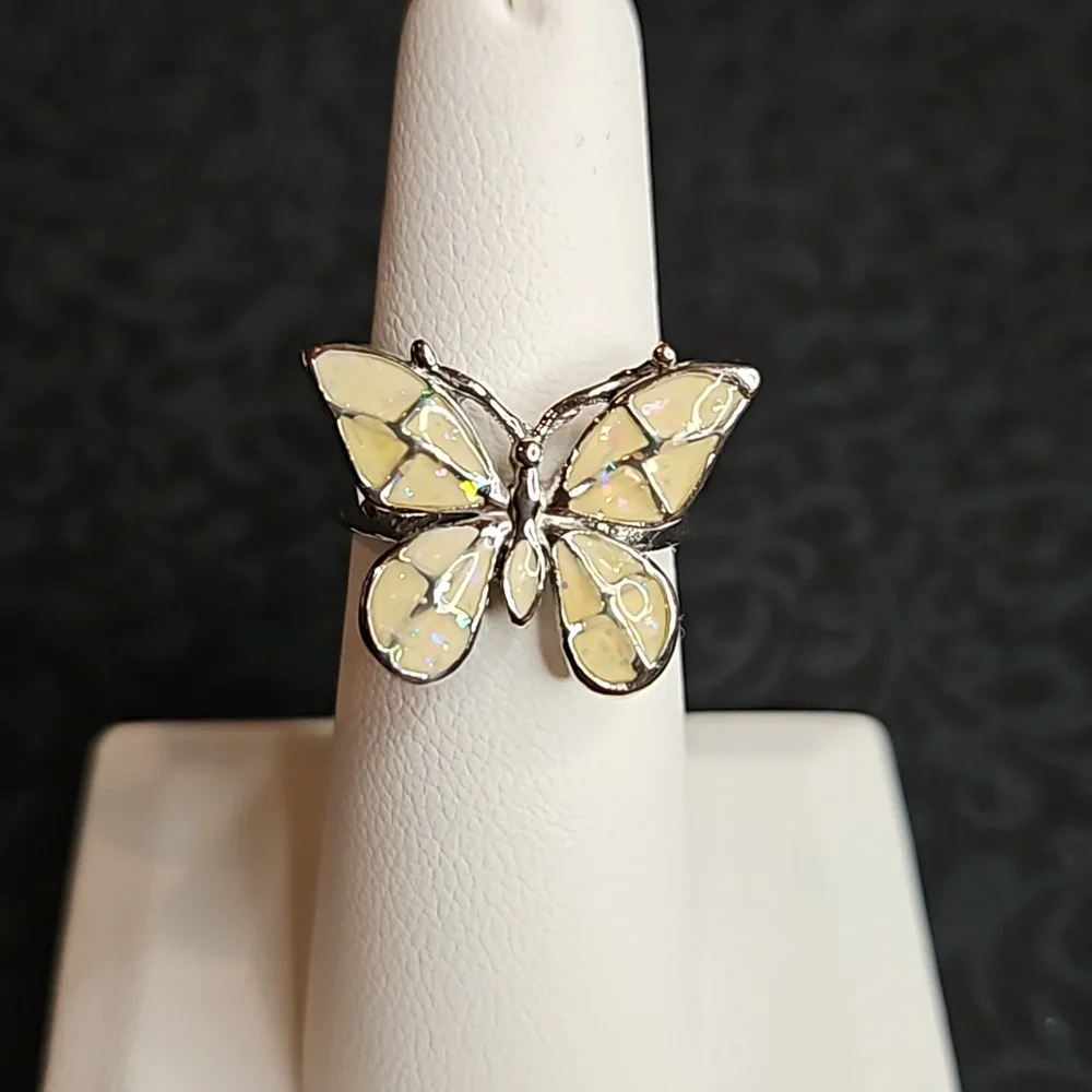 Sliver Plated Butterfly Ring with an Iridescent Design Size 7 - Picture 3 of 5